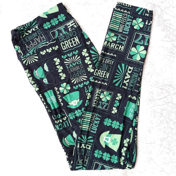 Lularoe Tc Leggings Black Green St 